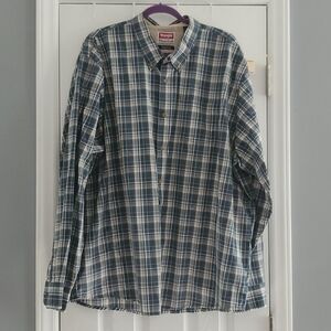 Wrangler Mens Button Down Shirt Size 3XL Plaid Long Sleeve Wrinkle Resist